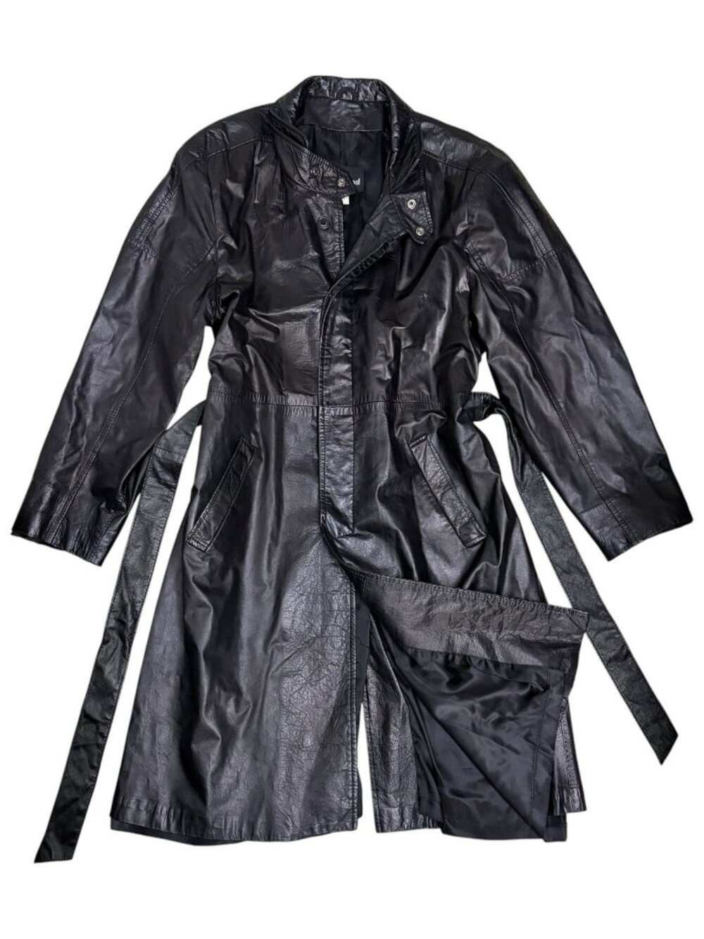 VINTAGE LEATHER Trench Coat CLUB INTERNATIONAL Retro Long Jacket Mens XL